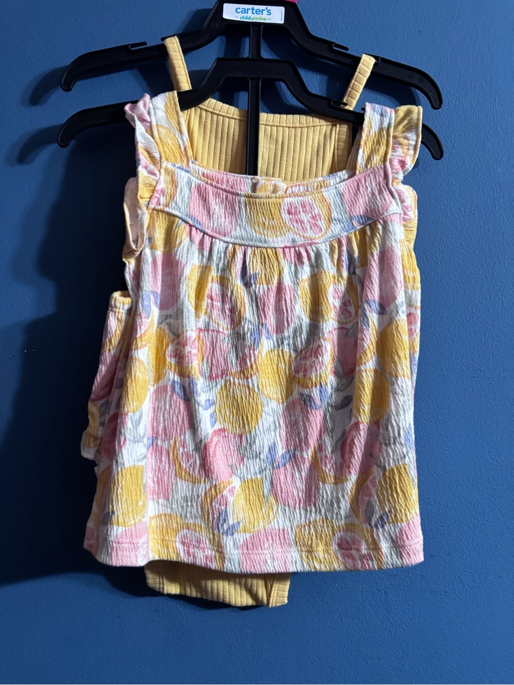 Carter's Pink Yellow Citrus Ruffle-Shoulder Tank Top w/bloomers and onesie
